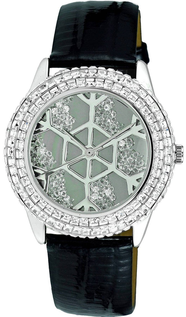 Adee Kaye Snowflakes Collection Crystal Accenter Grå Urtavla Quartz AK2115-L Damklocka