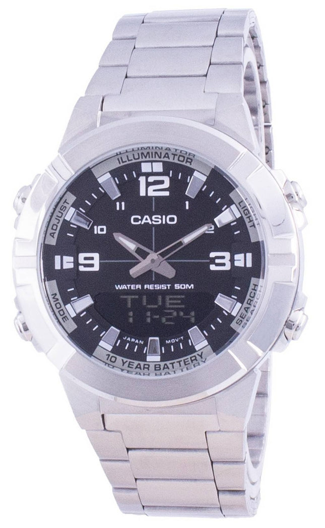 Casio Analog Digital World Time Rostfritt stål AMW-870D-1A AMW870D-1 Herrklocka