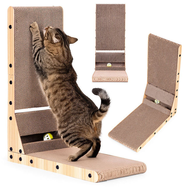 FURVEO - Pap Corner Cat Scratcher Seng med Legetøj Petsi