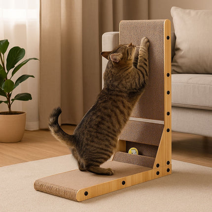 FURVEO - Pap Corner Cat Scratcher Seng med Legetøj Petsi