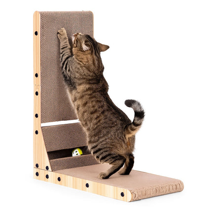FURVEO - Pap Corner Cat Scratcher Seng med Legetøj Petsi