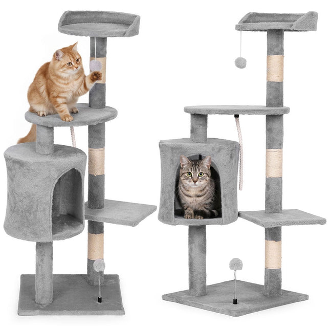 FURVEO - Kradsetræ til katte med hus, 110 cm grå