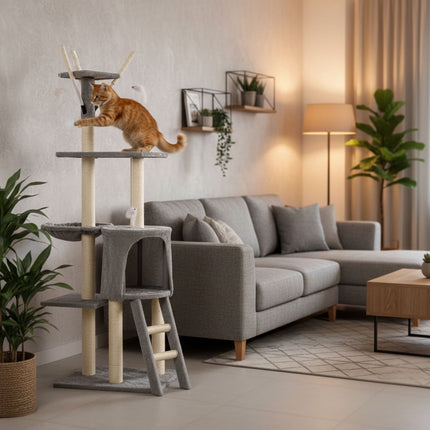 FURVEO - Kradsetårn til katte med hængekøje og sisalstolper, 134 cm