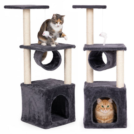 FURVEO - Kradsetræ til katte med seng, 94 cm, grå, flere niveauer