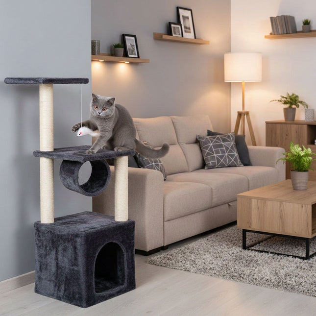 FURVEO - Kradsetræ til katte med seng, 94 cm, grå, flere niveauer