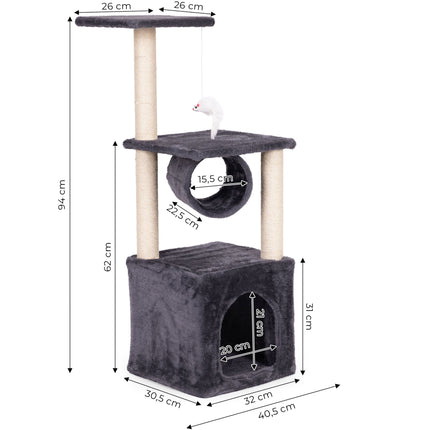 FURVEO - Kradsetræ til katte med seng, 94 cm, grå, flere niveauer
