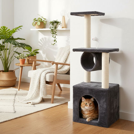 FURVEO - Kradsetræ til katte med seng, 94 cm, grå, flere niveauer