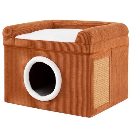 PAWROOM - Sammenklappeligt kattehus med sisal kradsemåtte og pude, brun