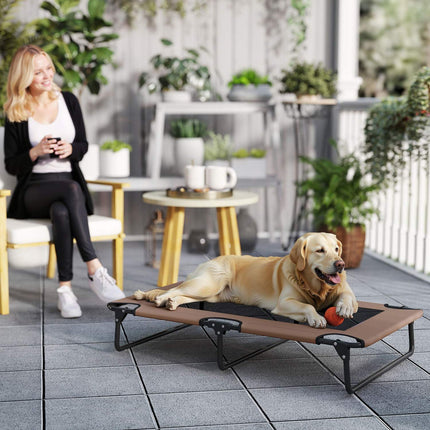 PAWROOM - Bærbar forhøjet hundeseng, hævet kæledyrsseng med åndbart mesh, til store hunde, kaffe