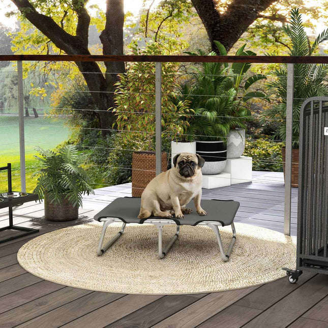 PAWROOM - Forhøjet hundeseng, udendørs kæledyrsseng, hundeseng til små hunde op til 10 kg, Oxford, grå 71 x 58 x 20 cm