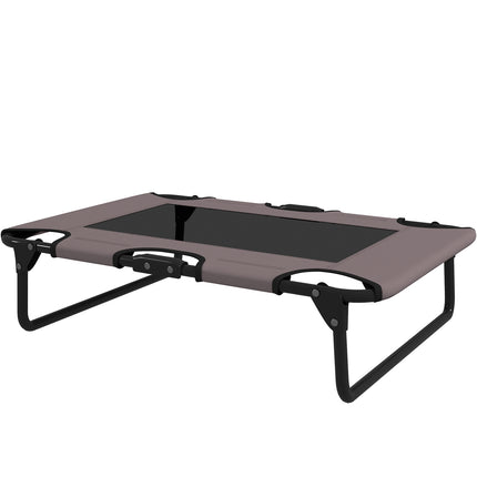 PAWROOM - Forhøjet hundeseng Sammenklappelig kæledyrsseng Udendørs hundeseng med meshdesign Åndbar til små og mellemstore hunde Kaffe Oxford 75 x 51 x 18 cm