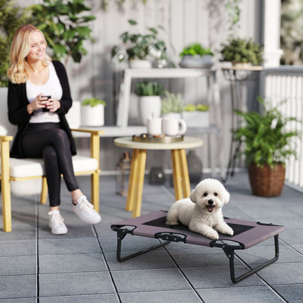 PAWROOM - Forhøjet hundeseng Sammenklappelig kæledyrsseng Udendørs hundeseng med meshdesign Åndbar til små og mellemstore hunde Kaffe Oxford 75 x 51 x 18 cm