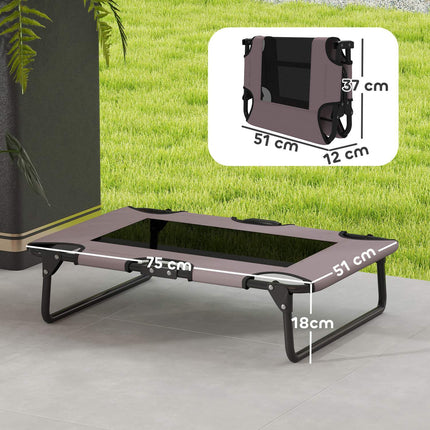 PAWROOM - Forhøjet hundeseng Sammenklappelig kæledyrsseng Udendørs hundeseng med meshdesign Åndbar til små og mellemstore hunde Kaffe Oxford 75 x 51 x 18 cm