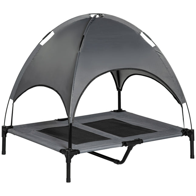 PAWROOM - Hundeseng Baldakin Åndbar Taft Stof Grå 92X76X90Cm
