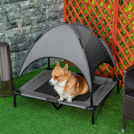 PAWROOM - Hundeseng Baldakin Åndbar Taft Stof Grå 92X76X90Cm