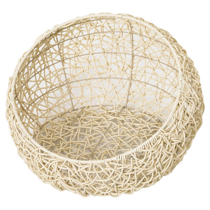 PAWROOM - Katteseng Lavet Af Rattan Komfortabel Kattehule Med Pude, Kattekurv & Hundeseng, Beige, Ø56X35Cm