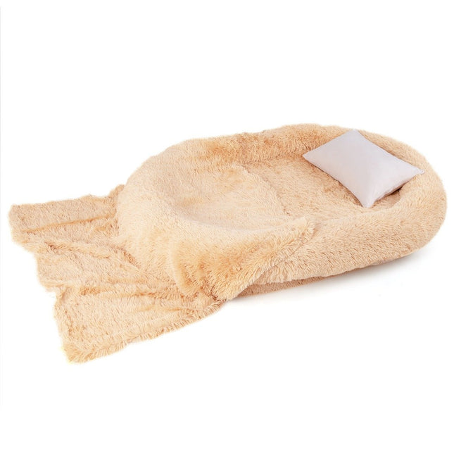 PAWROOM - Fluffy hundeseng til mennesker & hunde med vaskbart hundetæppe 171 x 115 cm brun