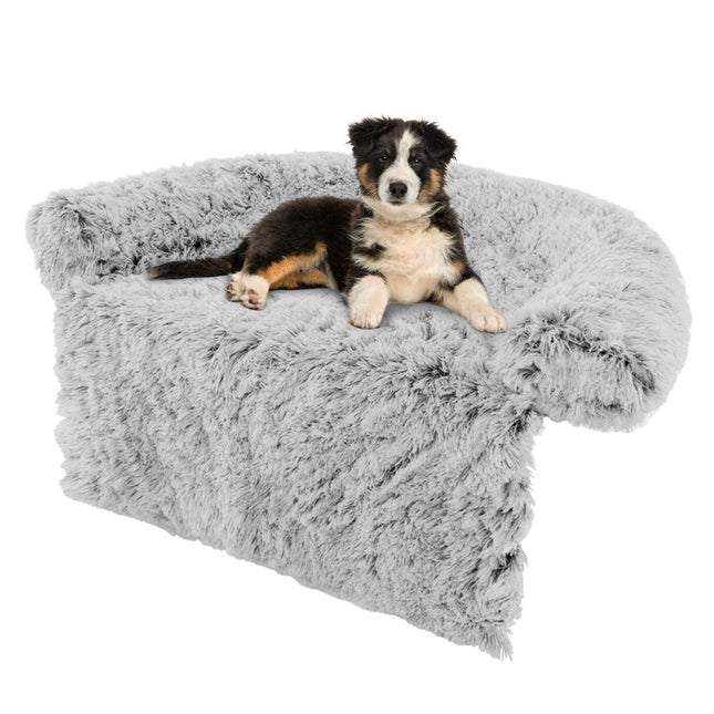 PAWROOM - Plys hundeseng med skridsikker bund, aftageligt vaskbart betræk og blødt bolster, mellemstørrelse 112 x 101 cm, grå-hvid