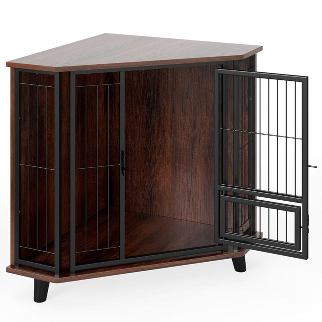 PAWROOM - Corner Dog Crate with Feeding Door & Lockable Door, Space-Saving