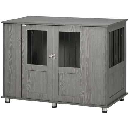 PAWROOM - Hundebur Til Hjemmet, Kæledyrsbur, Indendørs Hundekennel Med Lås, Magnetisk Dør, Hundehus Med Vindue, Hundeboks Til Ekstra Store Hunde, Grå, 116 X 60 X 87 Cm