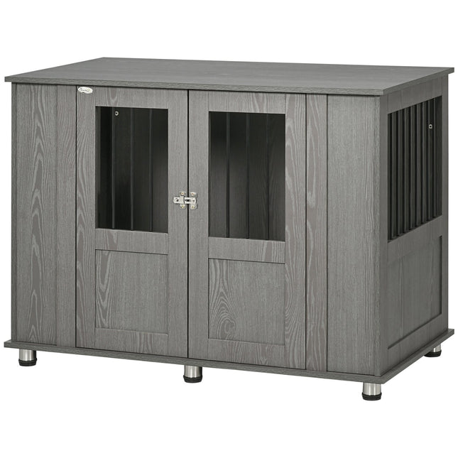 PAWROOM - Hundebur Til Hjemmet, Kæledyrsbur, Indendørs Hundekennel Med Lås, Magnetisk Dør, Hundehus Med Vindue, Hundeboks Til Ekstra Store Hunde, Grå, 116 X 60 X 87 Cm