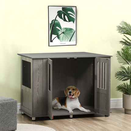 PAWROOM - Hundebur Til Hjemmet, Kæledyrsbur, Indendørs Hundekennel Med Lås, Magnetisk Dør, Hundehus Med Vindue, Hundeboks Til Ekstra Store Hunde, Grå, 116 X 60 X 87 Cm