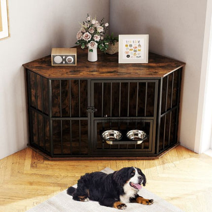 PAWROOM - Hjørnehundeburmøbler, 114x60x68 cm, justerbar foderautomat
