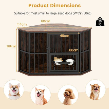PAWROOM - Hjørnehundeburmøbler, 114x60x68 cm, justerbar foderautomat