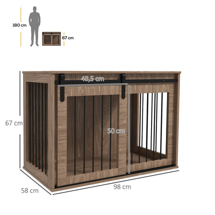 PAWROOM - Hundebur Hundeboks Med Skydedør, Indendørs Hundehus Med Trælook, Lås, Til Store Hunde Op Til 30 Kg, 98 X 58 X 67 Cm, Valnød