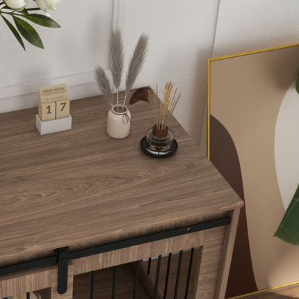 PAWROOM - Hundebur Hundeboks Med Skydedør, Indendørs Hundehus Med Trælook, Lås, Til Store Hunde Op Til 30 Kg, 98 X 58 X 67 Cm, Valnød
