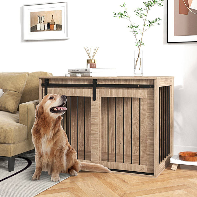 PAWROOM - Sliding door dog cage - wooden look, locking, large 30 kg