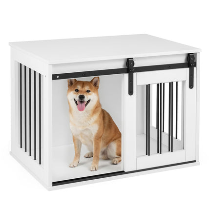 PAWROOM - Dog Crate Furniture with Sliding Barn Door, White, 80 cm