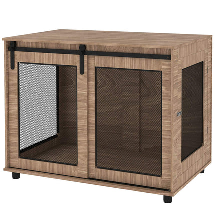 PAWROOM - Hundeburmøbler, hundeboks med 2 aflåselige døre, sidebord til hjemmet, hundehus til store hunde under 30 kg, stål, 98 x 60 x 78 cm, valnød