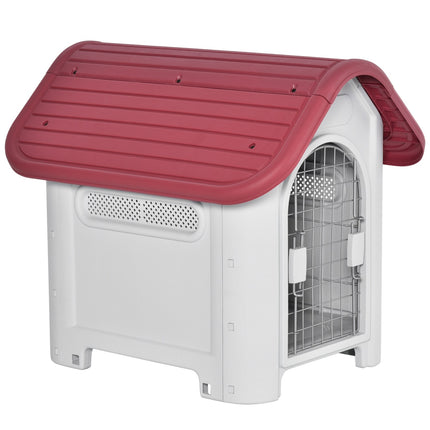 PAWROOM - Hundekennel Udendørs Hundehus Med Tagluge Port Shelter Til Små Hunde Små Dyreskur Luftcirkulation Vandtæt Metal Pp Rød+Lysgrå