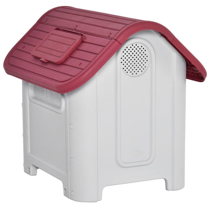 PAWROOM - Hundekennel Udendørs Hundehus Med Tagluge Port Shelter Til Små Hunde Små Dyreskur Luftcirkulation Vandtæt Metal Pp Rød+Lysgrå