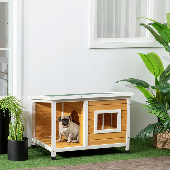 PAWROOM - Hundehus Grantræ Hundehus Med Gårdhave Og Hængslet Tag Til Små Hunde Indendørs/Udendørs Orange