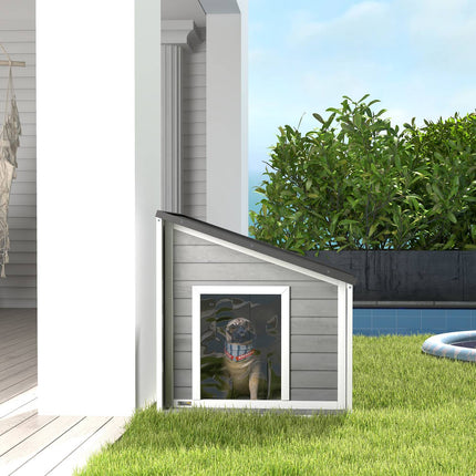 PAWROOM - Hundehus Vejrbestandigt Hundehus Fremstillet Af Grantræ Med Asfalttag & Dørgardin, Grå, 71X58X53/77Cm