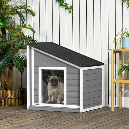 PAWROOM - Hundehus Vejrbestandigt Hundehus Fremstillet Af Grantræ Med Asfalttag & Dørgardin, Grå, 71X58X53/77Cm