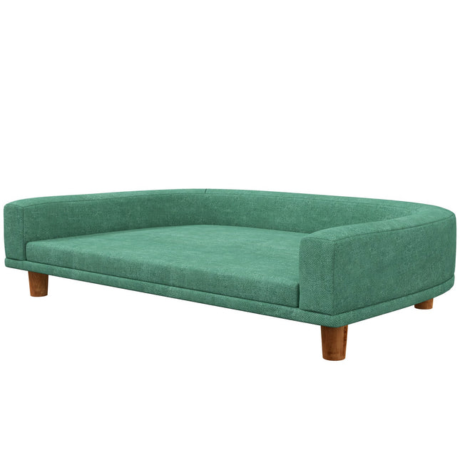 PAWROOM - Hundesofa Komfortabel Kæledyrssofa Med Pude, Ideel Til Store Hunde, Forhøjet Design, Træben, Grøn, 98X67X25Cm