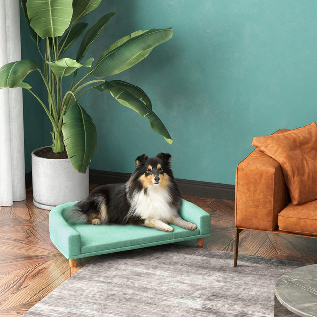 PAWROOM - Hundesofa Komfortabel Kæledyrssofa Med Pude, Ideel Til Store Hunde, Forhøjet Design, Træben, Grøn, 98X67X25Cm