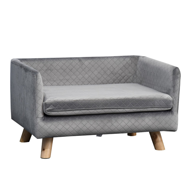 PAWROOM - Hundesofa Velvet Touch Pet Sofa Til Små Hunde Op Til 8 Kg, Med Træben, Grå, 64X45X36Cm