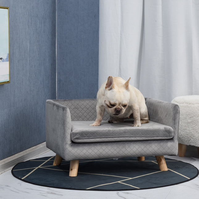 PAWROOM - Hundesofa Velvet Touch Pet Sofa Til Små Hunde Op Til 8 Kg, Med Træben, Grå, 64X45X36Cm