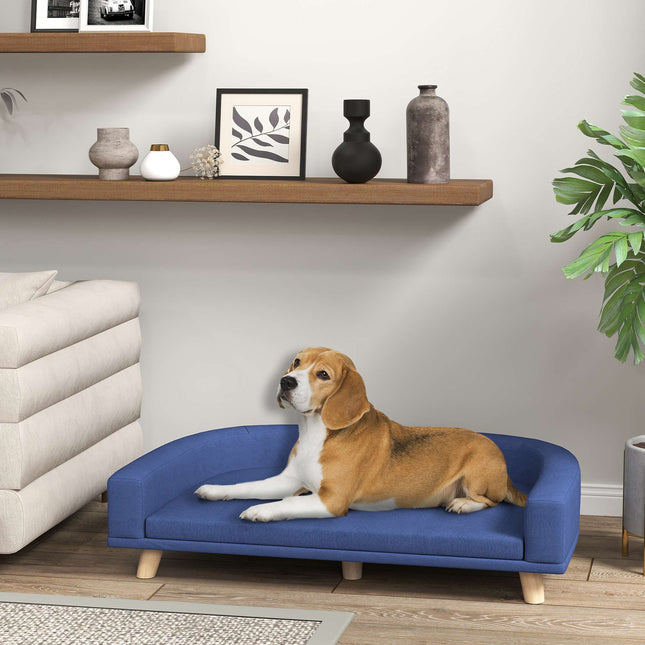 PAWROOM - Hundesofa, eukalyptustræ, 98 x 67 x 25 cm, blå