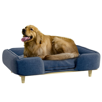 PAWROOM - Hundeseng Hundepude Hundekurv Hundesofa Træben, Polyester, Mørkeblå, 96 X 66 X 24 Cm