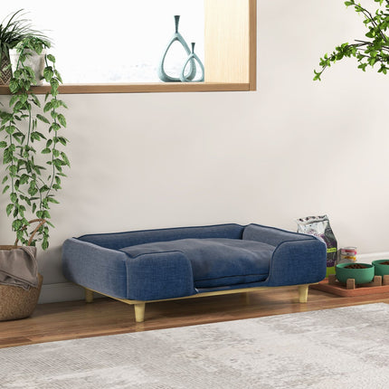 PAWROOM - Hundeseng Hundepude Hundekurv Hundesofa Træben, Polyester, Mørkeblå, 96 X 66 X 24 Cm