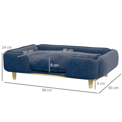 PAWROOM - Hundeseng Hundepude Hundekurv Hundesofa Træben, Polyester, Mørkeblå, 96 X 66 X 24 Cm