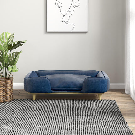 PAWROOM - Hundeseng Hundepude Hundekurv Hundesofa Træben, Polyester, Mørkeblå, 96 X 66 X 24 Cm