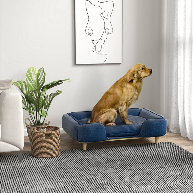PAWROOM - Hundeseng Hundepude Hundekurv Hundesofa Træben, Polyester, Mørkeblå, 96 X 66 X 24 Cm