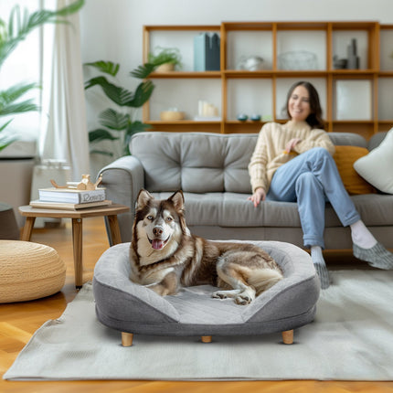 PAWROOM - Hundesofa Pet Sofa med ryglæn og træben Vaskbart betræk til mellemstore hunde under 25 kg grå