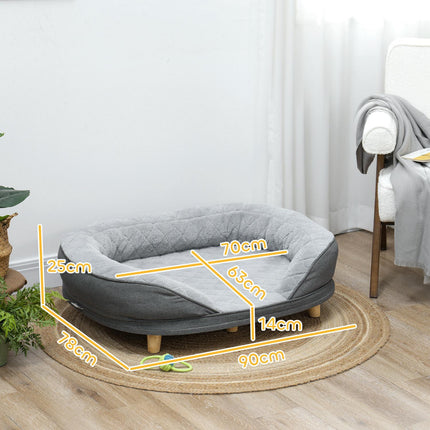 PAWROOM - Hundesofa Pet Sofa med ryglæn og træben Vaskbart betræk til mellemstore hunde under 25 kg grå